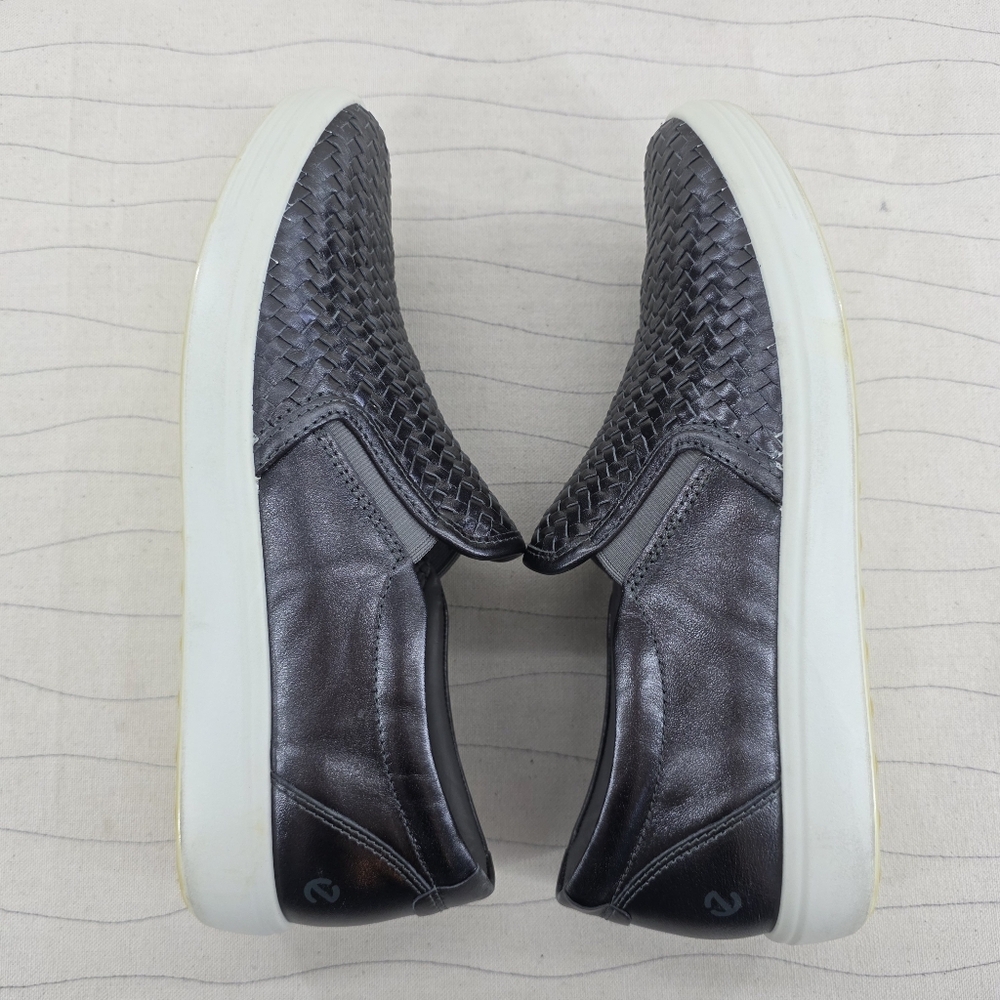 Ecco Womens Soft 7 Woven Leather Pewter Gray Slip On Loafers Shoes Size 40 EU - Picture 9 of 11